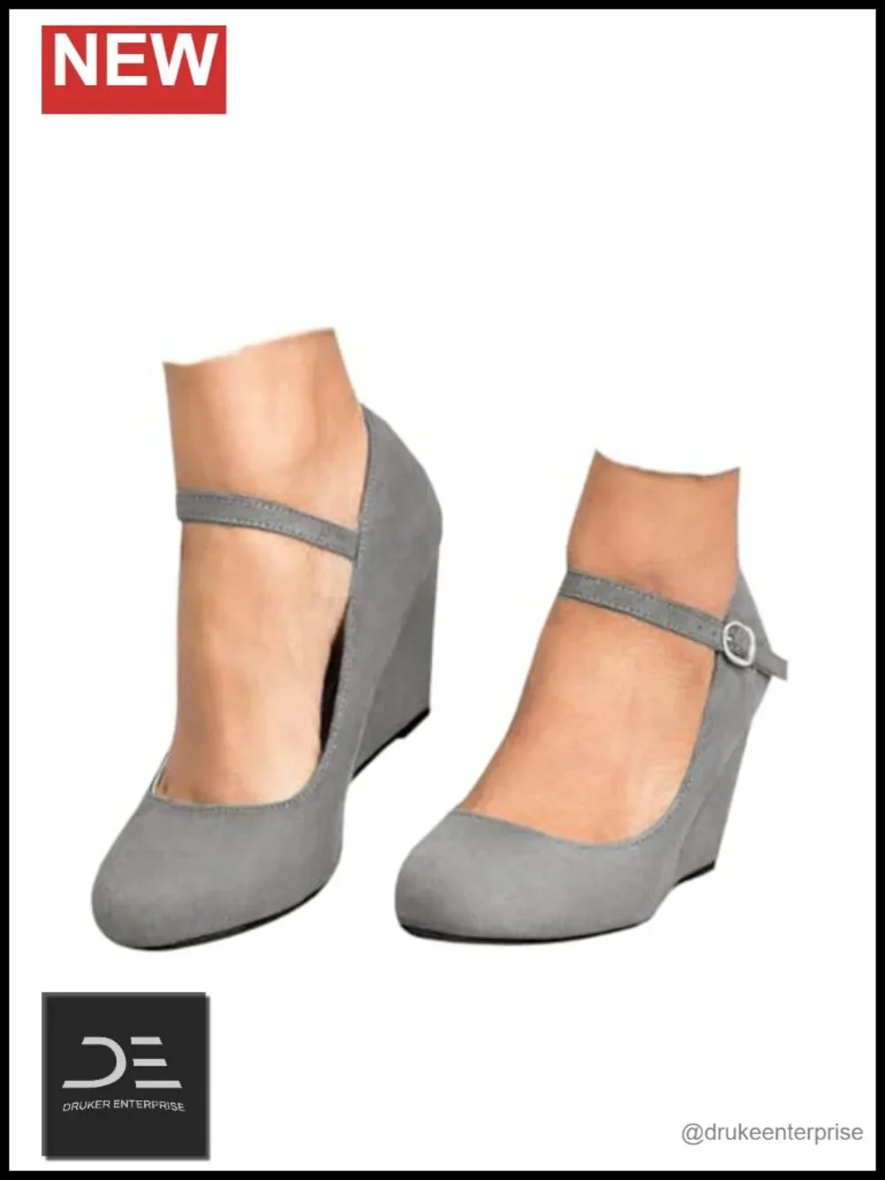 Wedge Pumps Mary Jane Shoes Adjustable Ankle Strap Closed Toe Heels